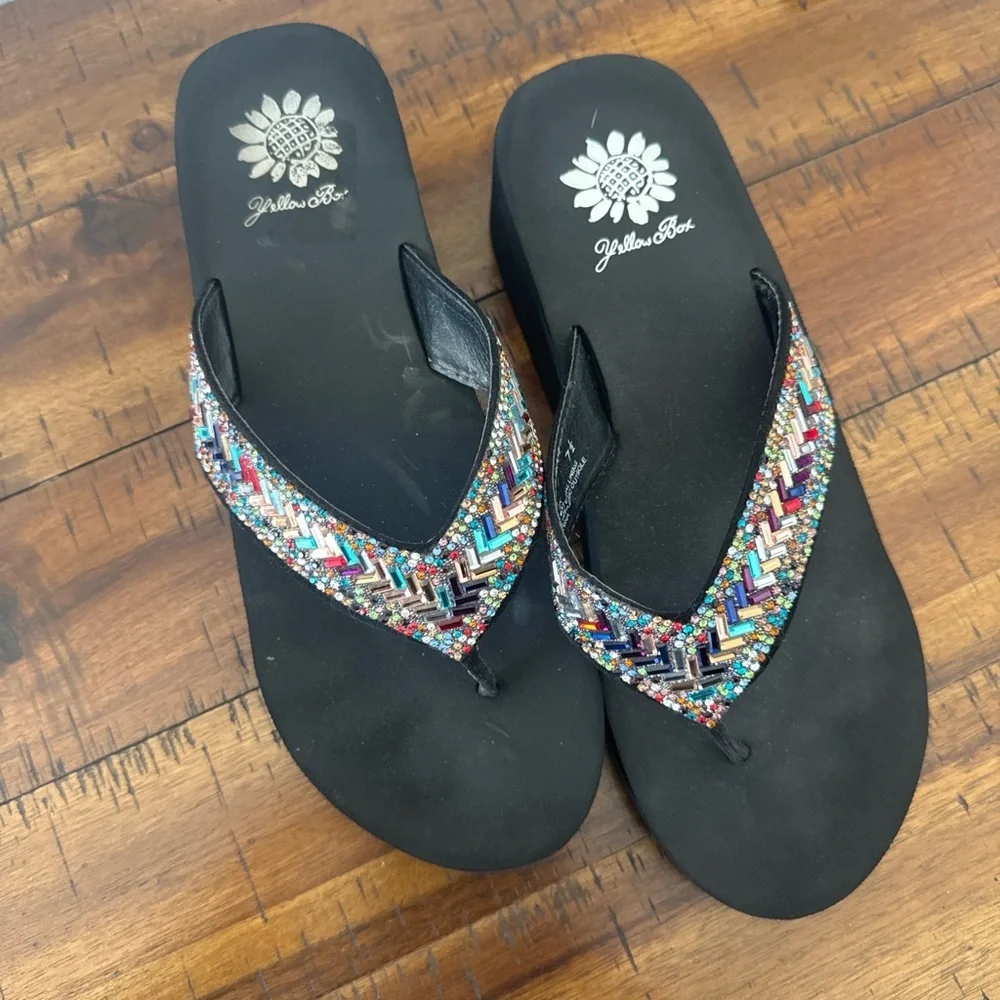 Yellow Box Women's Black Sandals with Multicolor Beading - Picture 1 of 4